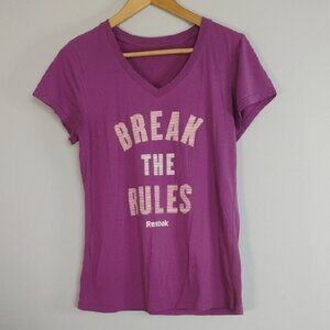 Reebok Break the Rules Women's V-Neck Purple Tee Size L Cotton Blend Sporty